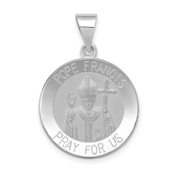 14K White Gold Satin and Polished Hollow Pope Francis Medal - (B11-671) 14K White Gold Satin and Polished Hollow Pope Francis Medal - (B11-671)