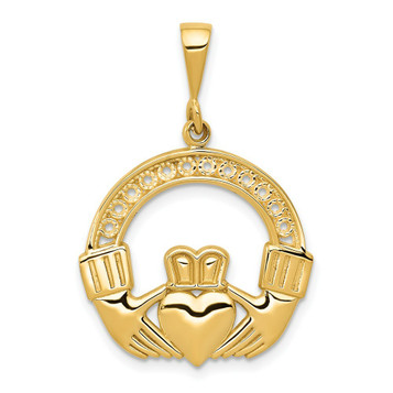 14K Yellow Gold Claddagh Pendant 32mm length - (A82-940)
