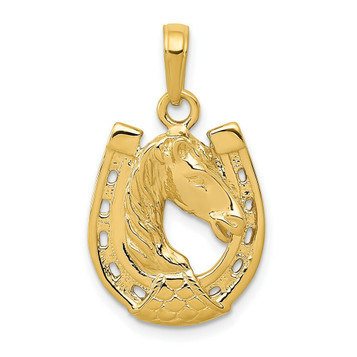 14K Yellow Gold Solid Polished Horse Head In Horseshoe Pendant - (A83-123) 14K Yellow Gold Solid Polished Horse Head In Horseshoe Pendant - (A83-123)