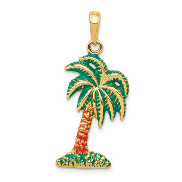 14K Yellow Gold Enameled Palm Tree Pendant - (A85-409) 14K Yellow Gold Enameled Palm Tree Pendant - (A85-409)