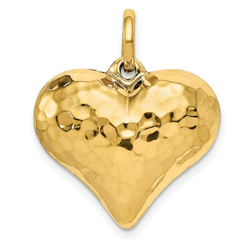 14K Yellow Gold Hollow Polished Hammered Medium Puffed Heart Charm - (A86-952) 14K Yellow Gold Hollow Polished Hammered Medium Puffed Heart Charm - (A86-952)