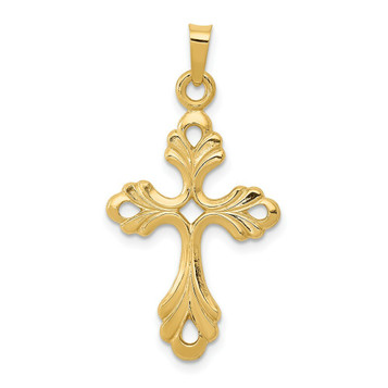 14K Yellow Gold Polished Fleur De Lis Cross Pendant - (B11-182) 14K Yellow Gold Polished Fleur De Lis Cross Pendant - (B11-182)