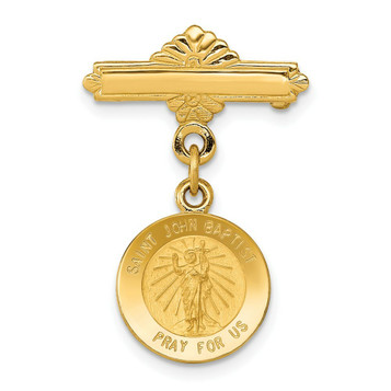 14K Yellow Gold Saint John the Baptist Medal Pin 17mm width - (B11-601) 14K Yellow Gold Saint John the Baptist Medal Pin 17mm width - (B11-601)