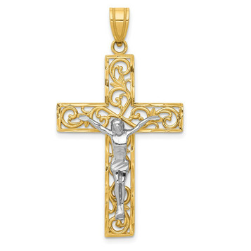 14K Two-tone Gold Diamond-cut Large Block Filigree Cross with Crucifix Pendant - (A83-560) 14K Two-tone Gold Diamond-cut Large Block Filigree Cross with Crucifix Pendant - (A83-560)