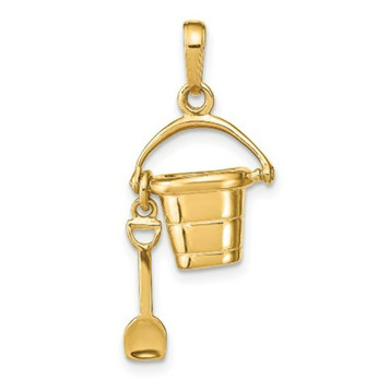 14K Yellow Gold Polished 3-Dimensional Moveable Pail & Shovel Pendant - (A84-377) 14K Yellow Gold Polished 3-Dimensional Moveable Pail & Shovel Pendant - (A84-377)