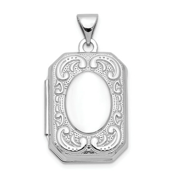 14K White Gold 20mm Book Scroll Border Locket 28x20mm - (A99-538)