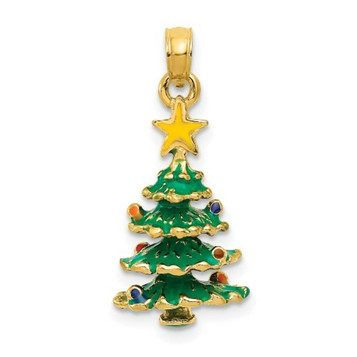 14K Yellow Gold Enameled Christmas Tree Pendant - (B13-137) 14K Yellow Gold Enameled Christmas Tree Pendant - (B13-137)
