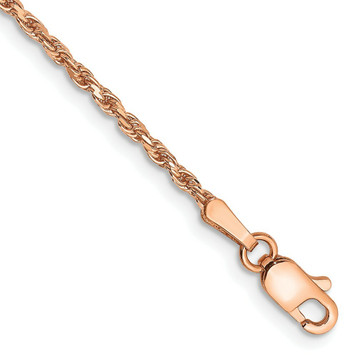 14K Rose Gold 1.8mm Diamond-cut Rope Chain Anklet - Length 9'' inches - (C64-195) 14K Rose Gold 1.8mm Diamond-cut Rope Chain Anklet - Length 9'' inches - (C64-195)