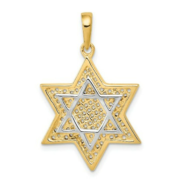 14K Yellow Gold Two-tone Solid Open-back Meshed Star of David Charm - (A84-269) 14K Yellow Gold Two-tone Solid Open-back Meshed Star of David Charm - (A84-269)