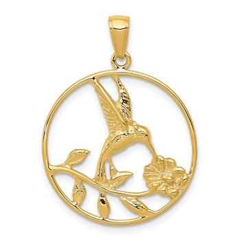 14K Yellow Gold Hummingbird In Round Frame Pendant - (A84-365) 14K Yellow Gold Hummingbird In Round Frame Pendant - (A84-365)