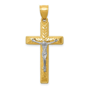 14k Two Tone Gold Diamond-cut Crucifix Pendant - (A87-478) 14k Two Tone Gold Diamond-cut Crucifix Pendant - (A87-478)