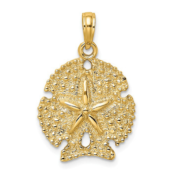 14K Yellow Gold Polished Sand Dollar Charm Pendant - (A92-236