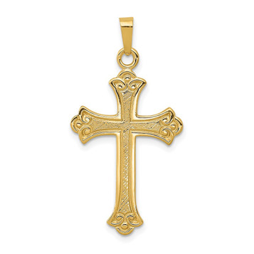 14K Yellow Gold Textured and Polished Fleur de lis Cross Pendant - (A99-995) 14K Yellow Gold Textured and Polished Fleur de lis Cross Pendant - (A99-995)