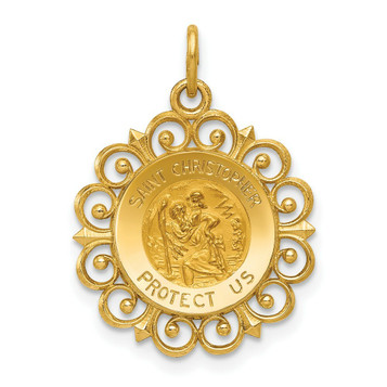 14K Yellow Gold Saint Christopher Medal Charm 19mm width - (B11-405) 14K Yellow Gold Saint Christopher Medal Charm 19mm width - (B11-405)