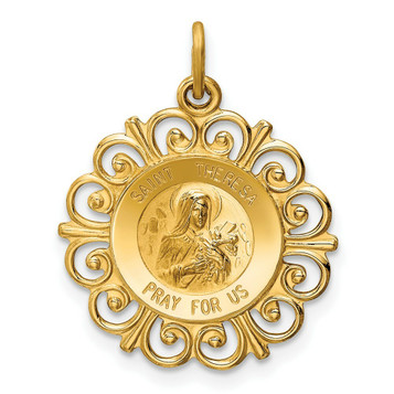 14K Yellow Gold Saint Theresa Medal Charm 20mm width - (B11-558)