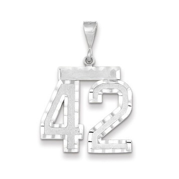 14k White Gold Large Diamond-cut Number 42 Charm Pendant - (B13-788)
