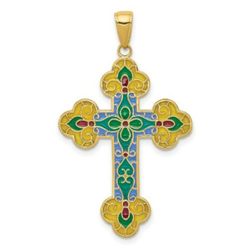 14K Yellow Gold Acrylic Flower Center Budded Cross Pendant - (A83-778) 14K Yellow Gold Acrylic Flower Center Budded Cross Pendant - (A83-778)