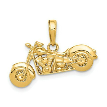 14K Yellow Gold Polished & Textured 3-D Motorcycle Pendant - (A85-115) 14K Yellow Gold Polished & Textured 3-D Motorcycle Pendant - (A85-115)