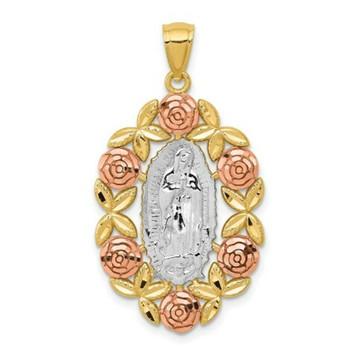 14k Two Tone Gold White Rhodium Our Lady of Guadalupe Pendant - (A86-297) 14k Two Tone Gold White Rhodium Our Lady of Guadalupe Pendant - (A86-297)