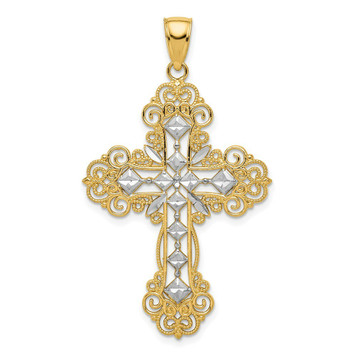 14K Yellow Gold Polished & Textured Diamond Pattern Cross Pendant - (A87-169) 14K Yellow Gold Polished & Textured Diamond Pattern Cross Pendant - (A87-169)