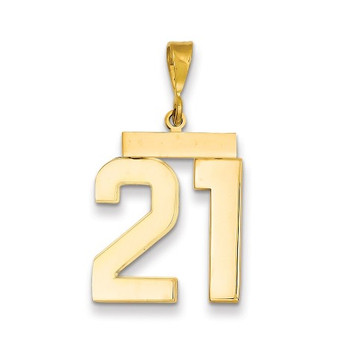 14k Yellow Gold Large Polished Number 21 Charm Pendant - (A87-267)