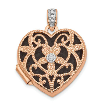 14K Rose Gold 18mm Vintage Heart with Diamond blk interior Locket - (A99-262)