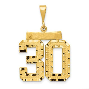 14k Yellow Gold Large Diamond-cut Number 30 Charm Pendant - (A87-648)