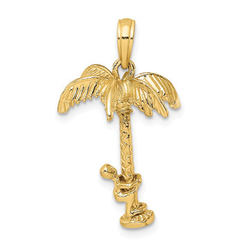 14K Yellow Gold 3-D Palm Tree With Moveable Man Charm Pendant - (A92-837) 14K Yellow Gold 3-D Palm Tree With Moveable Man Charm Pendant - (A92-837)