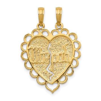 10K Yellow Gold Reversible Break apart Mizpah Heart Pendant - (A88