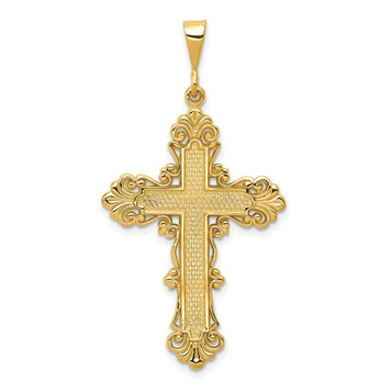 14K Yellow Gold Fleur De Lis Cross Pendant 47mm length - (A86-794) 14K Yellow Gold Fleur De Lis Cross Pendant 47mm length - (A86-794)