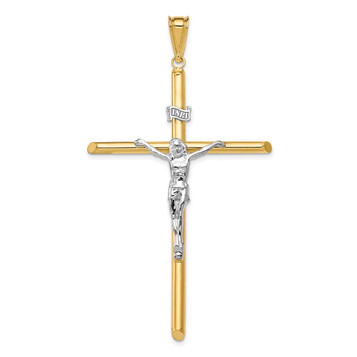 14k Two Tone Gold Polished Jesus 3 inch Crucifix Pendant - (A85