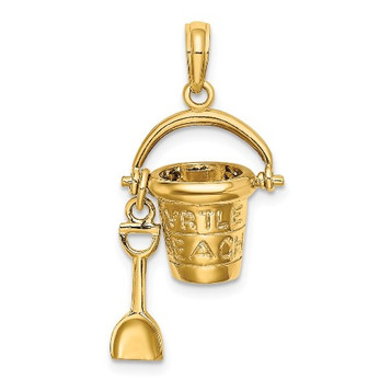 14K Yellow Gold Myrtle Beach Bucket & Shovel Charm Pendant - (A92-392)