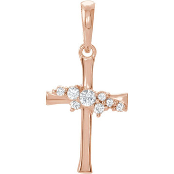 14K Rose Gold .06-Carat tw Diamond Cluster Cross Pendant - (B14-929) 14K Rose Gold .06-Carat tw Diamond Cluster Cross Pendant - (B14-929)