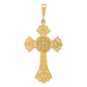14K Yellow Gold Celtic Cross Pendant 48mm length - (A82-960)