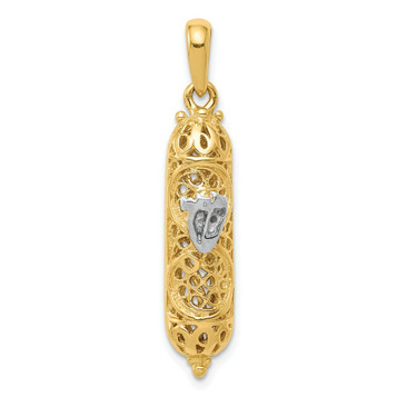 14K Yellow Gold & Rhodium Mezuzah with Shin Charm - (A83-954) 14K Yellow Gold & Rhodium Mezuzah with Shin Charm - (A83-954)