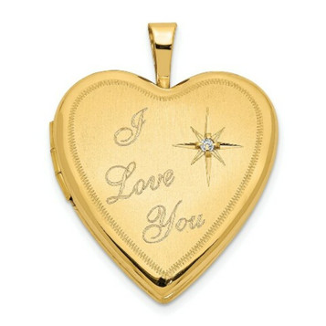 14K Yellow Gold 20mm Diamond Set Cross Heart Locket - (A99