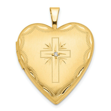 14K Yellow Gold 20mm Diamond Set Cross Heart Locket - (A99-839) 14K Yellow Gold 20mm Diamond Set Cross Heart Locket - (A99-839)
