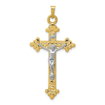 14K Two-tone Gold INRI Hollow Crucifix Pendant 45mm length - (B11-278)