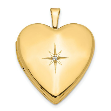 14K Yellow Gold 20mm with Diamond Heart Locket 25x20mm - (B14-192) 14K Yellow Gold 20mm with Diamond Heart Locket 25x20mm - (B14-192)