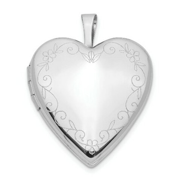 14K 20mm White Gold Flower Vine Border Heart Locket 25x20mm - (B14-255)
