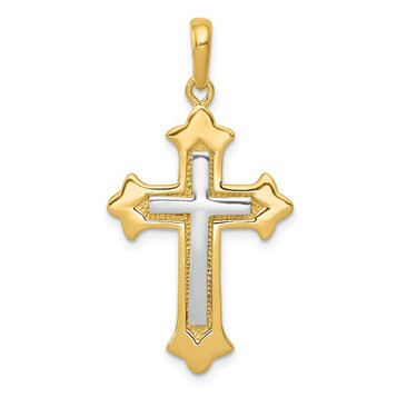 14K Yellow Gold two tone Fleur De Lis Cross Pendant - (A84-611) 14K Yellow Gold two tone Fleur De Lis Cross Pendant - (A84-611)