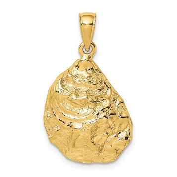 14K Yellow Gold 2-D Textured & Polished Oyster Shell Charm Pendant - (A91-793)