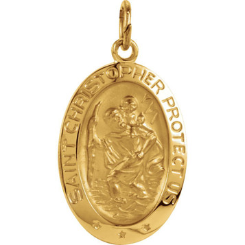 14K Yellow Gold 19x14mm Oval Saint Christopher Medal - (B15-933) 14K Yellow Gold 19x14mm Oval Saint Christopher Medal - (B15-933)