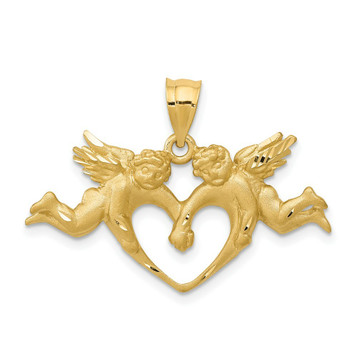 14K Yellow Gold Satin Angels Heart Pendant - (A83-752) 14K Yellow Gold Satin Angels Heart Pendant - (A83-752)