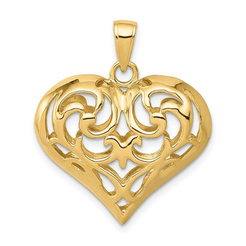 14K Yellow Gold 3-D Diamond-cut Open Filigree Heart Pendant - (A84-589) 14K Yellow Gold 3-D Diamond-cut Open Filigree Heart Pendant - (A84-589)