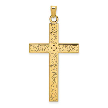 14K Yellow Gold Floral Design Cross Pendant - (B11-163) 14K Yellow Gold Floral Design Cross Pendant - (B11-163)