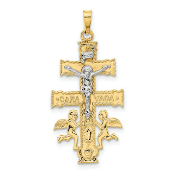 14K Two-tone Gold Cara Vaca Crucifix Pendant - (B11-324)