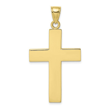 10K Yellow Gold Polished Large Block Cross With Open Back Charm Pendant - (A88-793)