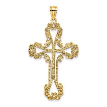 14K Yellow Gold Beaded Cutout Cross With Swirled Design Charm Pendant - (A93-157) 14K Yellow Gold Beaded Cutout Cross With Swirled Design Charm Pendant - (A93-157)
