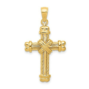 14K Yellow Gold Yellow and Rose Gold Polished Pink Ribbon Cross